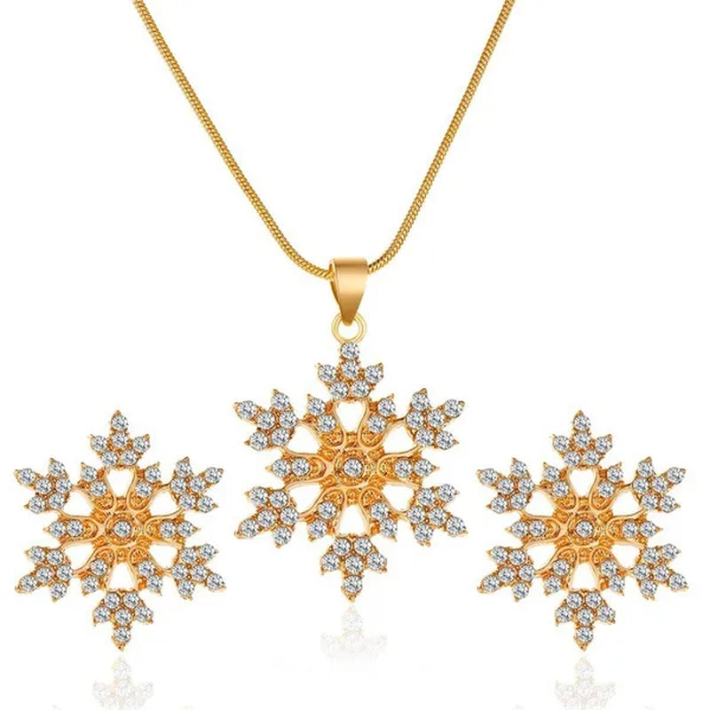 Snowflake Jewelry Set - Necklace & Earrings (طقم مجوهرات رقاقات الثلج - عقد وأقراط، مثالي للهدايا)