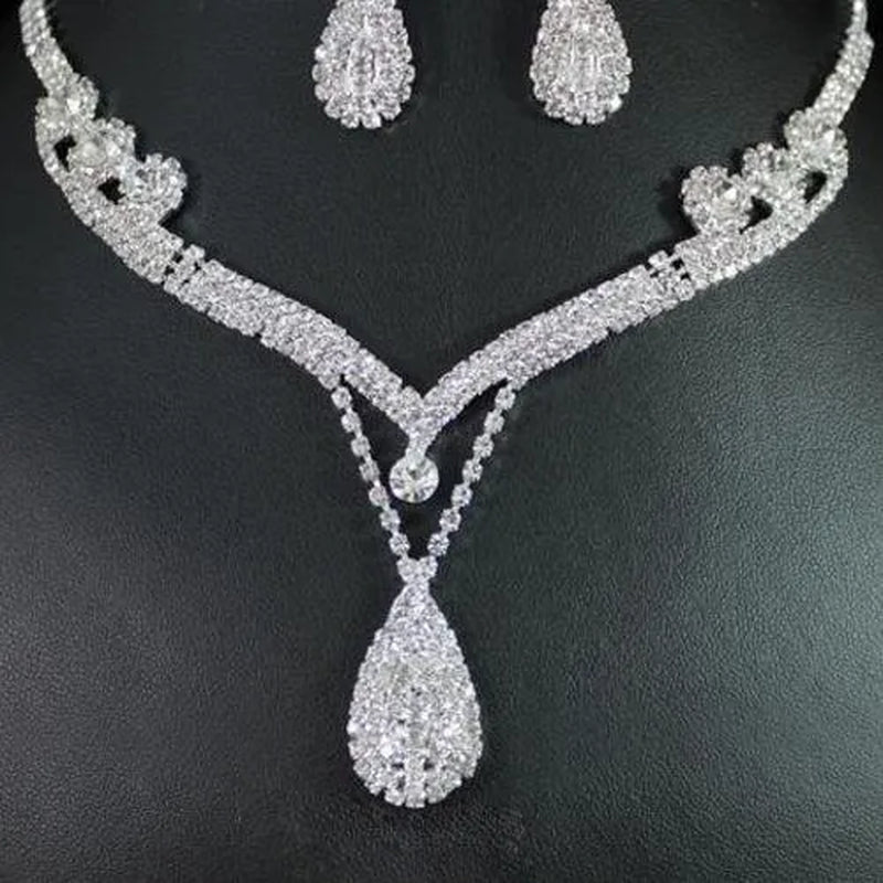 Bridal Water Drop Crystal Jewelry Set necklace (طقم مجوهرات الزفاف الكريستالي بتصميم قطرة الماء)