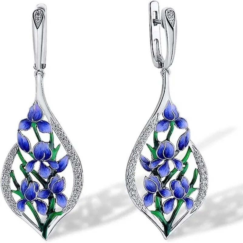 Enamel Leaf & Flower Dangle Earrings (أقراط متدلية بأوراق وزهور مطلية - إكسسوارات الزفاف)