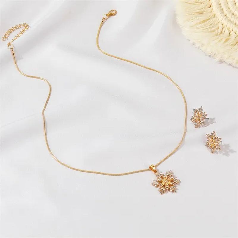 Snowflake Jewelry Set - Necklace & Earrings (طقم مجوهرات رقاقات الثلج - عقد وأقراط، مثالي للهدايا)