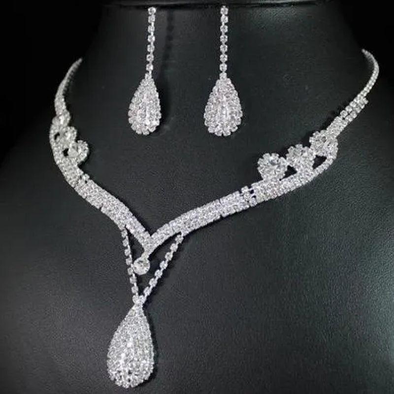 Bridal Water Drop Crystal Jewelry Set necklace (طقم مجوهرات الزفاف الكريستالي بتصميم قطرة الماء)